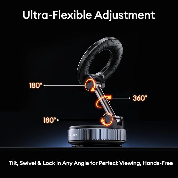 Magnetic Car Phone Holder, 360° Vacuum Magnetic Phone Holder for Car, MagSafe Car Mount with 80LBS Ultra Strong Suction& 2800gf Magnetic, Compatible with All Smartphones & All Car Models