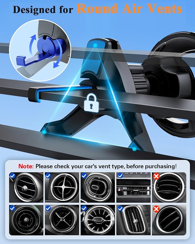 volport for Magsafe Car Mount [Air Vent & Dashboard]: Magnetic Phone Holder for Round/Horizontal/Vertical Vent, Strong Magnet for iPhone 16 15 14 13 12 Pro Max Plus Samsung S24 Ultra Cell Phone Case