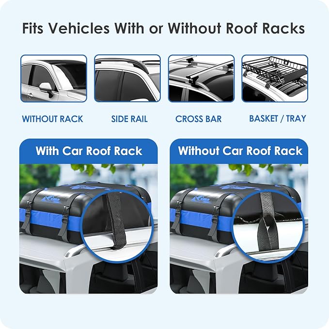 Car Rooftop Cargo Carrier Bag 20 Cubic Feet, 100% Waterproof Heavy Duty Car Roof Bag for All Vehicle with/Without Racks - Anti-Slip Mat, 6 Door Hooks, Storage Bags, 5CM Straps(Blue)