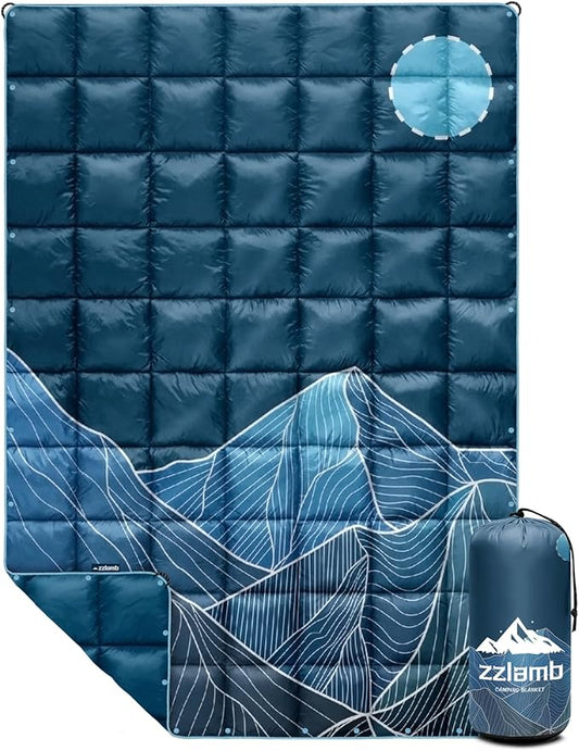 zzlamb Camping Blanket for Cold Weather,Outdoor Puffy Blanket Portable Down Alternative,Windproof Warm Cloak with Snaps,Cozy Quilt Backpacking Picnic RV Travel Plane Car Hammock Beach Climbing