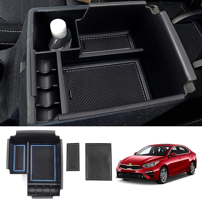 Autorder Center Console Organizer for 2019-2024 Kia Forte Accessories Armrest Storage Box Secondary Insert Tray with 2 Color Mats