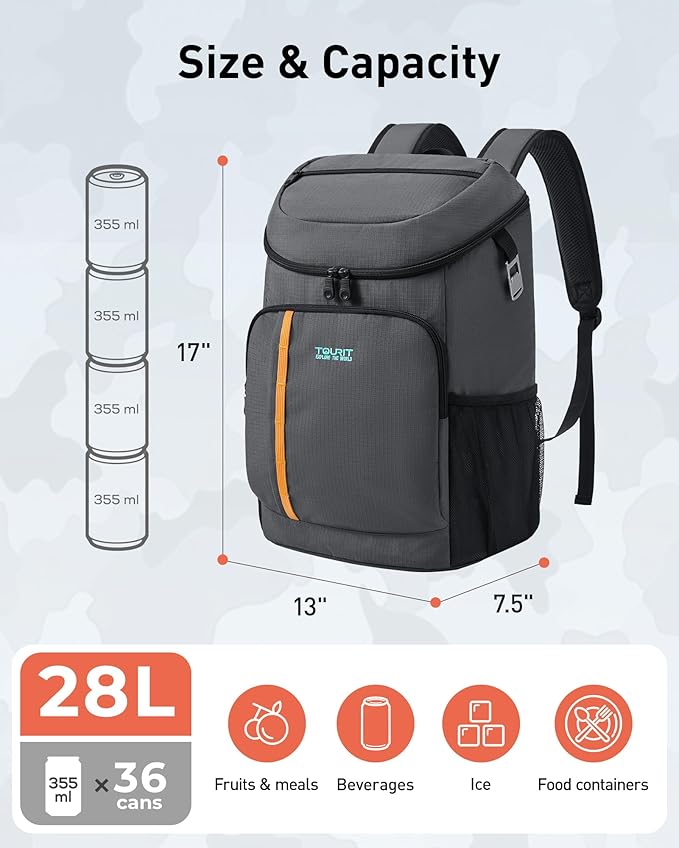 TOURIT Cooler Backpack 30 Cans Lightweight Insulated Backpack Cooler Leak-Proof for Men and Women