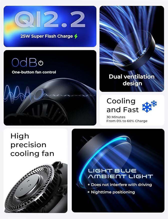 LISEN for Qi2.2 25W MagSafe Car Mount Charger，[Top Spec with Cooling Fan＆95W Fast Adapter] Wireless Car Charger 25W Galaxy S26 Ultra Car Charger Fast Charging for iPhone 17 Pro Max Air 16-12 Series