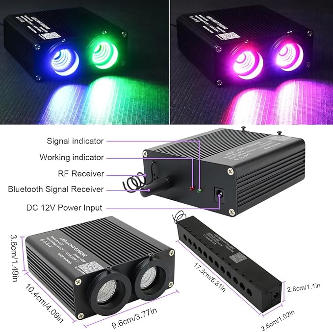 AZIMOM Dual Color 32W Fiber Optic Starlight Headliner Kits 900pcs 0.03in 9.8ft, RGB Meteor Shooting Star, Sound Activated Remote APP Control Home Car Ceiling Décor