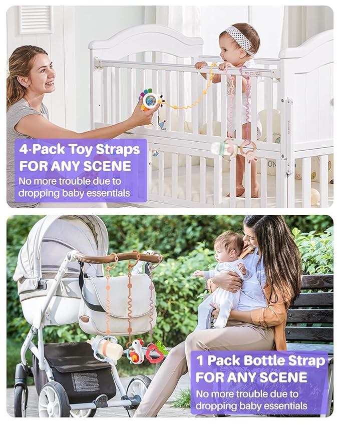 LittleHugs Toy Straps for Baby, 5pcs Adjustable Toy Holder for Stroller Accessories, Silicone Tether Pacifier Clip, No Throw Travel Essential Leash for High Chair, Car Seat (Gril-5 Pack)