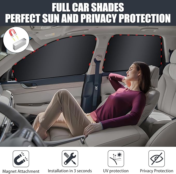 ZATOOTO Side Window Sun Shade - 4 Pack Car Window Covers 99% UV Light Block Car Curtains Magnetic Side Window Sun Shade Keeps Cooler for Breastfeeding, Taking a nap, Changing Clothes, Camping