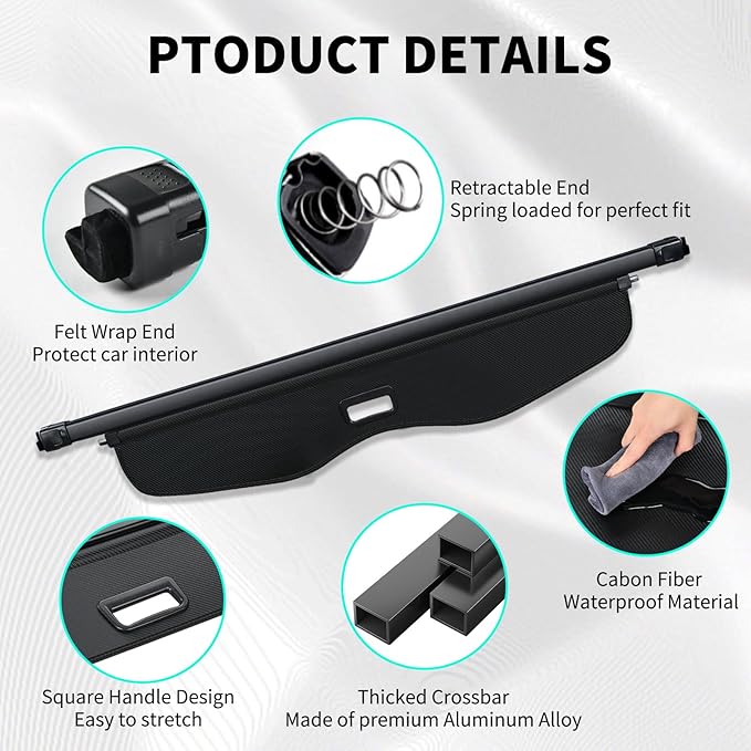 Tecoom Cargo Cover fit for Chevy Blazer Accessories 2019-2024, Retractable Rear Trunk Cover Luggage Security Shade, Anti-Peeping Privacy Screen Protector, Carbon Fiber Texture