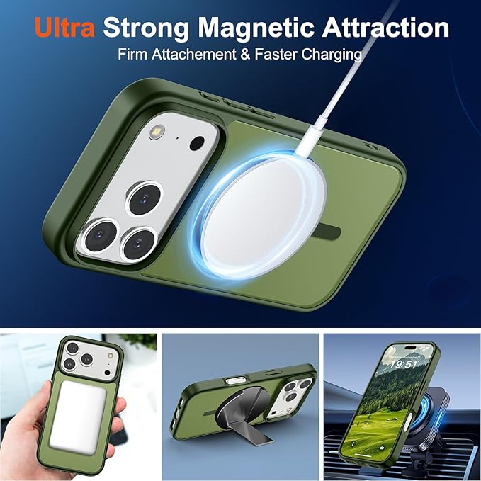 SUPFINE Magnetic for iPhone 17 Pro Max Case (Compatible with MagSafe)(Military Grade Drop Protection) Translucent Matte Shockproof with Anti-Fingerprint Phone Cover,Cangling Green
