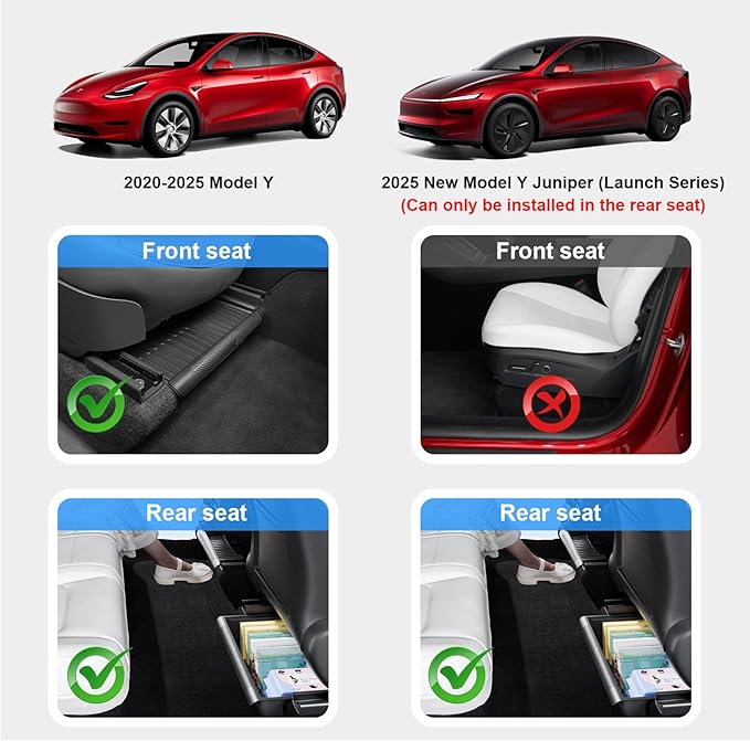 2PCS Under Seat Storage Box for Tesla Model Y 2024, TPE Storage Tray Box with Lid for Model Y 2020-2025 (2025-2026 New Model Y Juniper Can only be installed on rear of front seats (under)