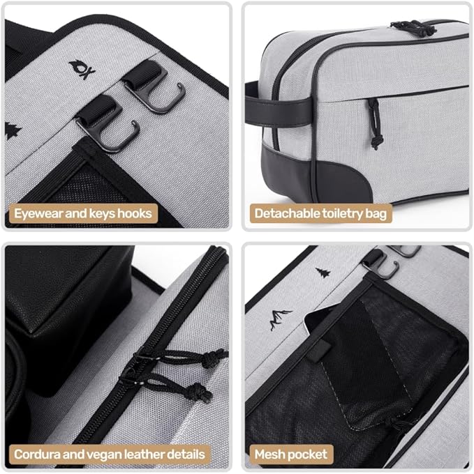 Living in a Bubble Seat back Organizer – Magnetic Toiletry and Cooler Pouch, Cordura Car Backseat Storage with Device Holder & Hooks, Multi-Compartment Utility Bag for Campervans & Family Travel