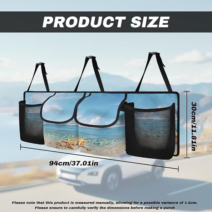 Beach Sea Starfish Trunk Organizer for Car Large Capacity Car Organizer, Foldable Trunk organizer for SUVs & Sedans, Space Saving Car Organization for Car Accessories, Tools, Sundries