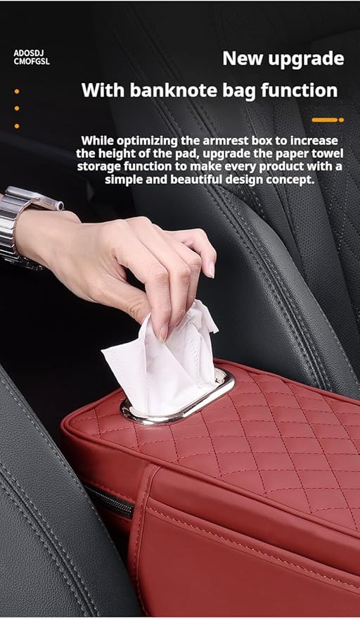 Generic Center Console Cover Arm Rest Cover Cushion Leather Car Armrest Box Pad with Pocket and Tissue Box Auto Armrest Cover for Sedan Vehicle(Grey)