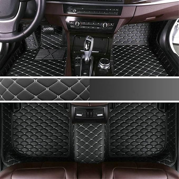 Custom Making Car Floor Mats Protection Pads for 99% Sedan/Coupe/Hatchback/SUV/Pickup Men Women Car Floor Mats Coverage Pads Anti-Slip Leather Floor Lining (Black White)