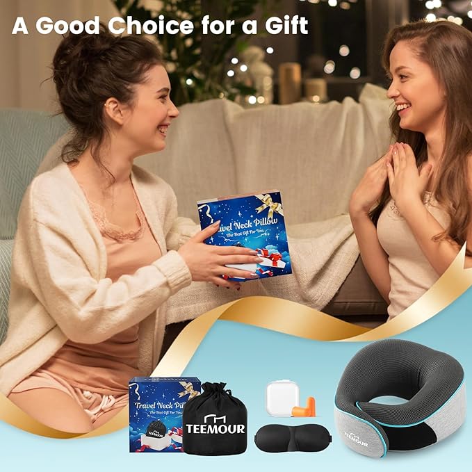 Travel Pillow-Neck Pillows for Airplanes, Memory Foam Travel Neck Pillow for Long Flights|Airport Travel Essentials 360° Support Gifts for Travellers With Eye Mask & Earplugs, Portable Carry Bag