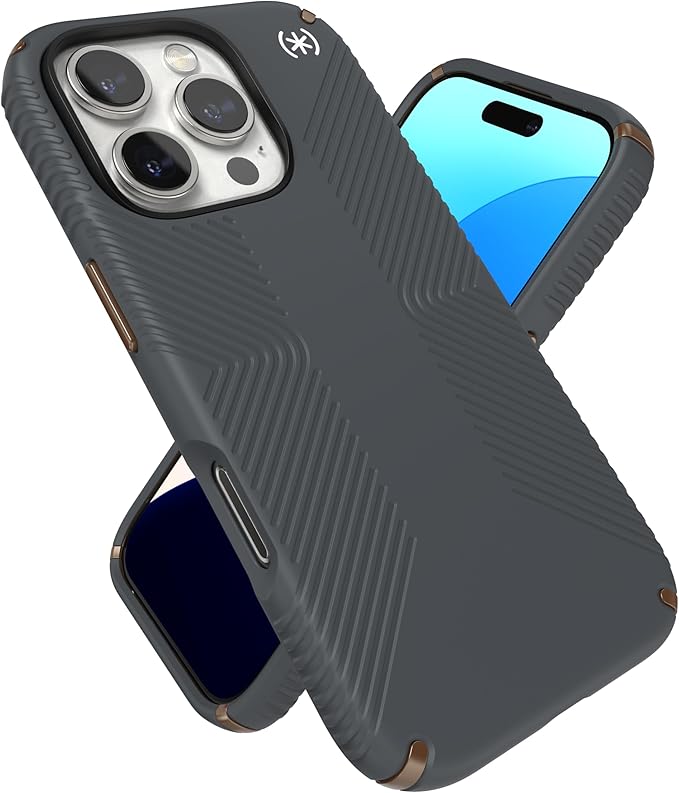 Speck iPhone 16 Pro Case - Slim Phone Case iPhone 16 Pro - iPhone 16 Pro Phone Case - Presidio 2 Grip - Charcoal Grey/Bronze