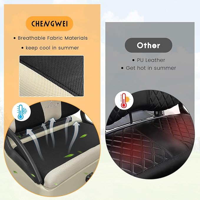 Golf Cart Seat Covers 2 PCS Front and Rear Seat Covers Sets for Club Car Precedent and Yamaha G29 Standard Seat Cushion,Replacement Cooling Breathable Washable No Stapler Needed(Black&Beige)