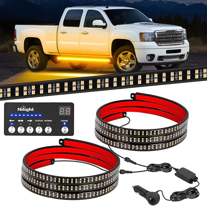 Nilight 2PCS 70 Inch Emergency Strobe Light Strip with Controller 864 LED Amber Running Board Lights Flexible Side Flashing Warning Caution Safety Waterproof for Truck Construction Pickup
