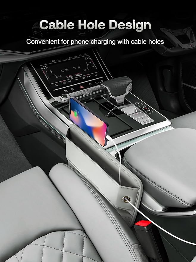 Premium Leather Car Seat Gap Filler Organizer (0.2”-1.2" Gaps), Clever Gifts for Car SUV Truck Owners (Beige, 2 Pack)