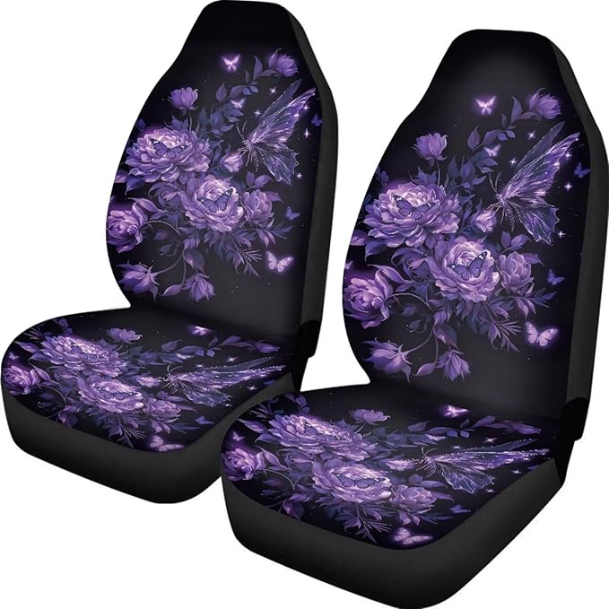 BIGCARJOB Butterfly Cat Car Seat Cover Set for Front Seat Only, Universal Fit Auto Front Seat Protector Full Set Car Interior Accessories