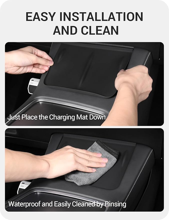 BASENOR Upgrade Tesla Model Y Model 3 Center Console Wireless Charger Mat Silicone Cover Wireless Charging Phone Pad for 2021-2024 Model Y 2021-2023 Model 3 Interior Accessories