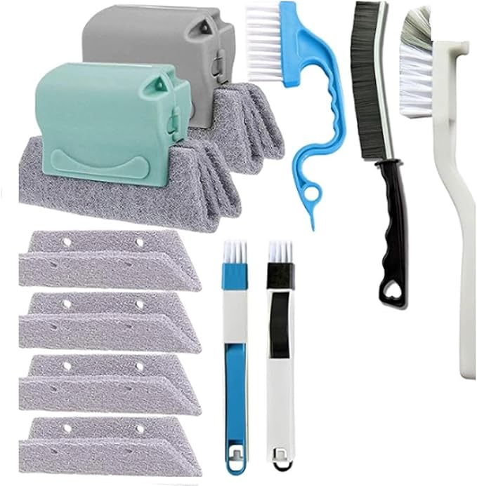 11Pcs Window Track Cleaning Tools, Groove Gap Cleaning Brush Kit, Deep Cleaner for Door Tracks, Sliding Doors, Tile Lines and Shutter