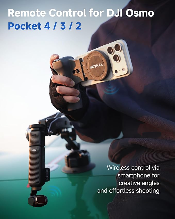 MOVMAX Remote Controller for DJI Osmo Pocket 4/3/2, Wireless Remote Control with Hall Effect Joystick, Ergonomic Handle Magnetic Attach, DJI Osmo Pocket Accessories