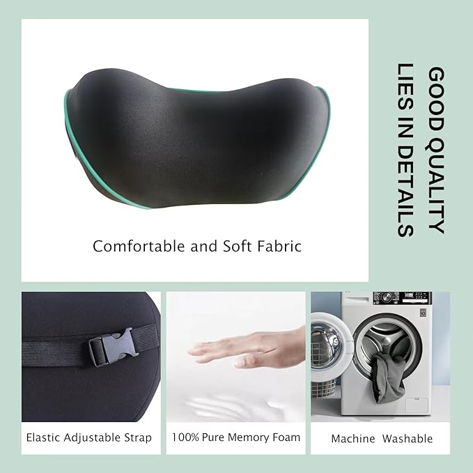Really Soft Car Headrest Pillow, Car Pillow for Driving with Adjustable Strap, 100% Memory Foam Neck Pillow, Breathable Removable Cover & Ergonomic Design - Travel Car Neck Pillow(Lightblue Side Rope)