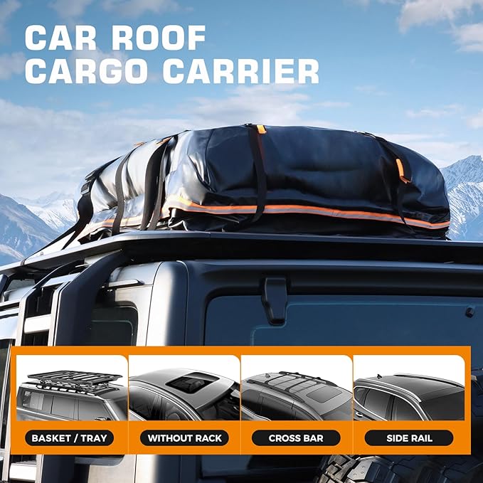 Car Rooftop Cargo Carrier Bag, 20 Cubic Feet 100% Waterproof Heavy Duty PVC Car Roof Bag for All Vehicle with/Without Racks -Anti-Slip Mat, 8 Reinforced Straps, 6 Door Hooks, Luggage Locks (Orange)