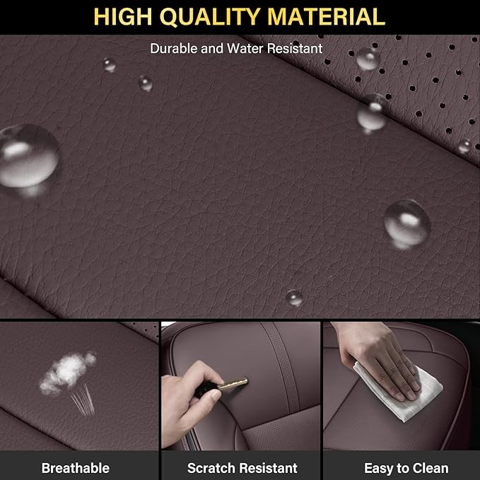 Coverado Chevy Silverado Seat Covers, Leather Car Seat Covers Custom Fit for Chevy Silverado GMC Sierra 2014-2018 1500, 2015-2019 2500HD 3500HD (Full Set, Brown)