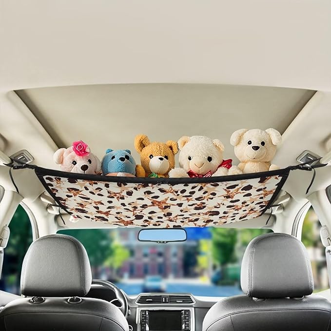 Generic Stars Car Ceiling Storage Net with Double Zipper, Adjustable Strap Prevent Falling, 31.69"x24.02" Double-Layer Mesh Long Road Trip Camping Van SUV Roof Cargo Pocket Organizer