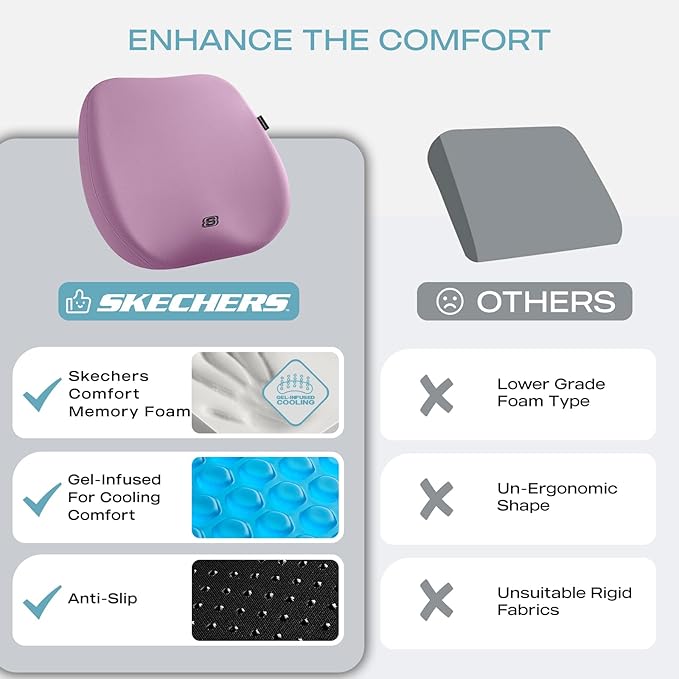 Skechers Seat Cushion Premium Gel & Memory Foam-Office Chair Cushion for Tailbone Pain Relief,Butt Pillow for Office Chair,Car seat Cushion,Long Sitting Office Workers,and Car Drivers,Purple