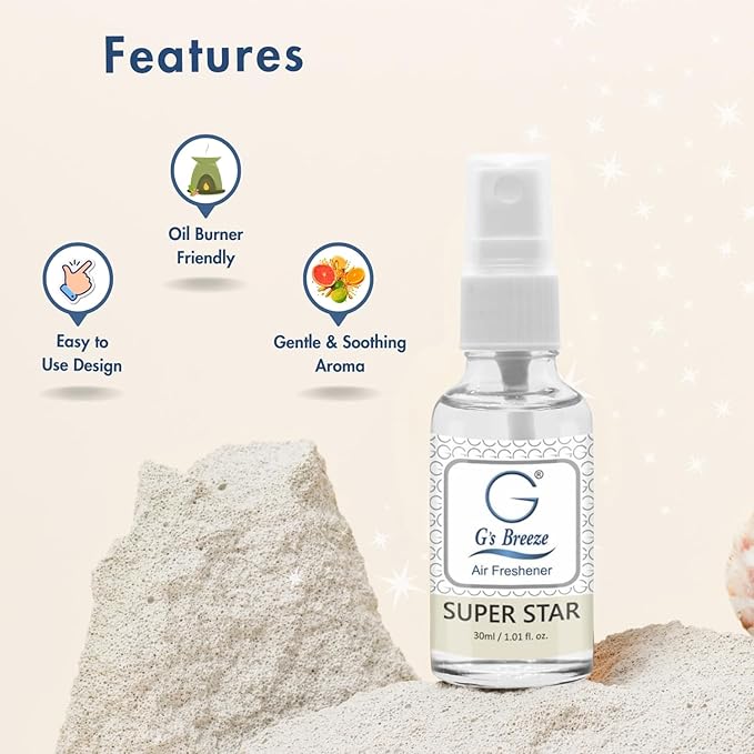G's Breeze Super Star Air Freshener - Essence of Star-Studded Glamor - Transform Any Space with Vibrant Energy and Invigorating Fragrance – Ideal for Home, Car & Office – Long-Lasting Freshness Aroma