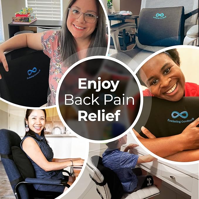 Everlasting Comfort Memory Foam Car Seat Cushion - Tailbone Pain Relief, Driving Seat Cushion for Short People - Office, Wheelchair, Gaming Chair, Travel - Non-Slip, Washable Cover