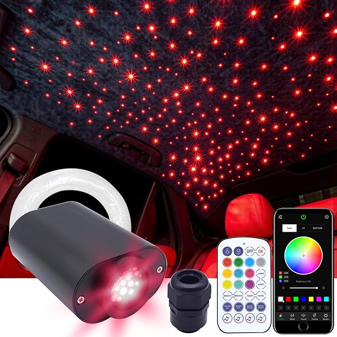 Starlight Headliner Kit Fiber Optic Lights Star Lights for Car with Remote APP Control Twinkle Music Mode RGBW Sound Activated 400Pcs*0.03in*9.8ft