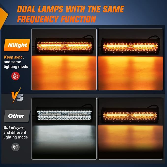 Nilight 12Inch 300W LED Light Bar Spot Flood Amber White Strobe 6 Modes with Memory Function Off-Road Truck Car ATV SUV Cabin Boat with 16AWG Wiring Harness Kit-1 Lead