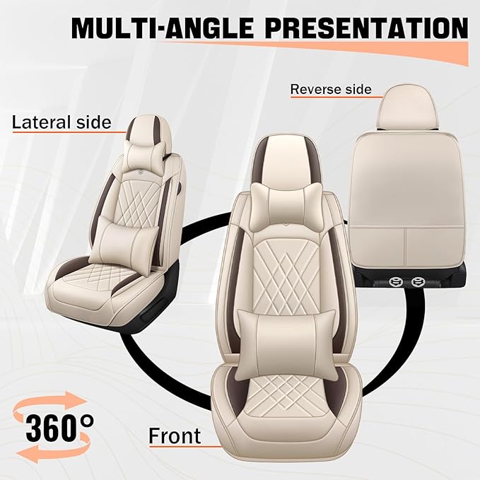 Car Seat Covers Compatible with Toyota Camry 2012-2026 Durable Waterproof Automotive Seat Covers Stretchable, Airbag Compatibility, Premium Nappa Leather(Beige Brown, 2 Pcs Front with Pillow)