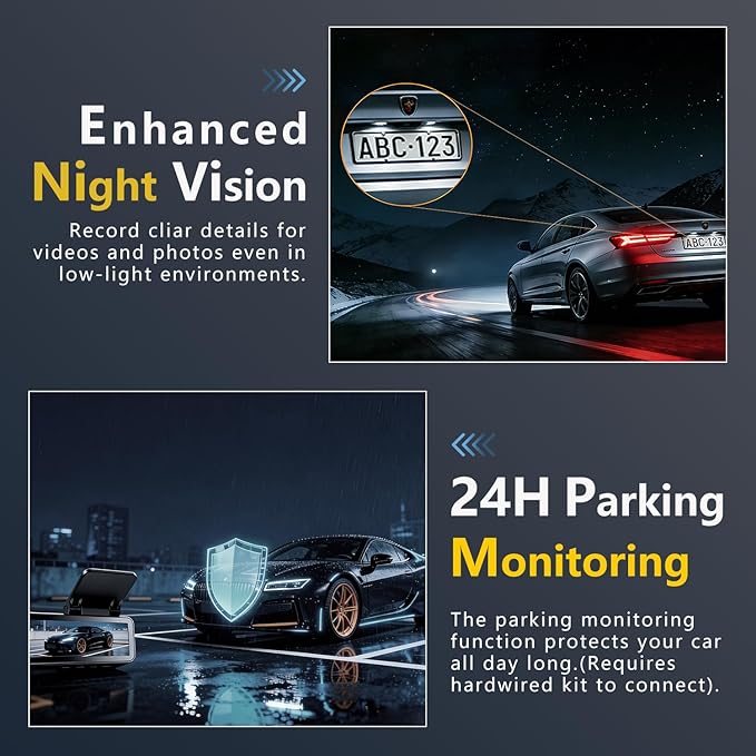 4K Dash Cam with Built-in WiFi, Front Car Camera, APP Control, Night Vision, 24H Parking Monitor, 170° Wide Angle, G-Sensor, Loop Recording, WDR(A19)