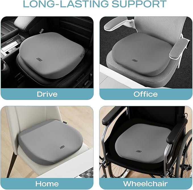 Skechers Seat Cushion Premium Gel & Memory Foam-Office Chair Cushion for Tailbone Pain Relief,Butt Pillow for Office Chair,Car seat Cushion,Long Sitting Office Workers,and Car Drivers,Gray