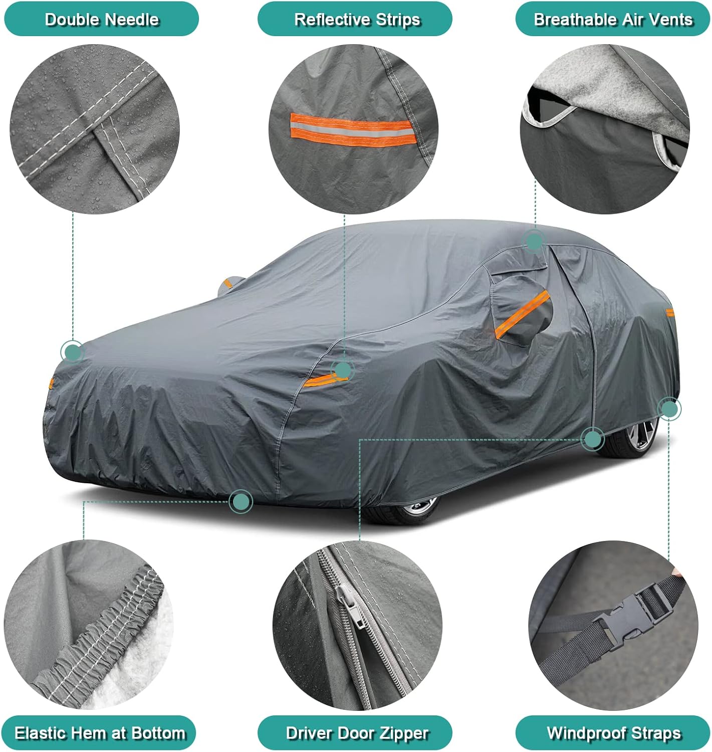 16 Layers Heavy Duty SUV Car Cover Waterproof All Weather, Universal Fit Ford Explorer, Toyota Highlander, Kia Telluride, Hyundai Palisade, Honda Pilot, Dodge Durango, GMC Acadia etc.