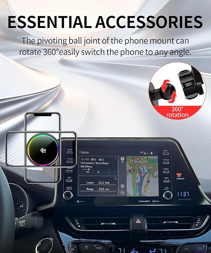Qi2.2 25W Magnetic Car Mount Charger for Toyota C-HR 2019 2020 2021 2022 Accessories, for Fast Charging Cell Phone Holder 8 Inch Screen Fixed Clip with Cooling Fan＆54W Fast Adapter