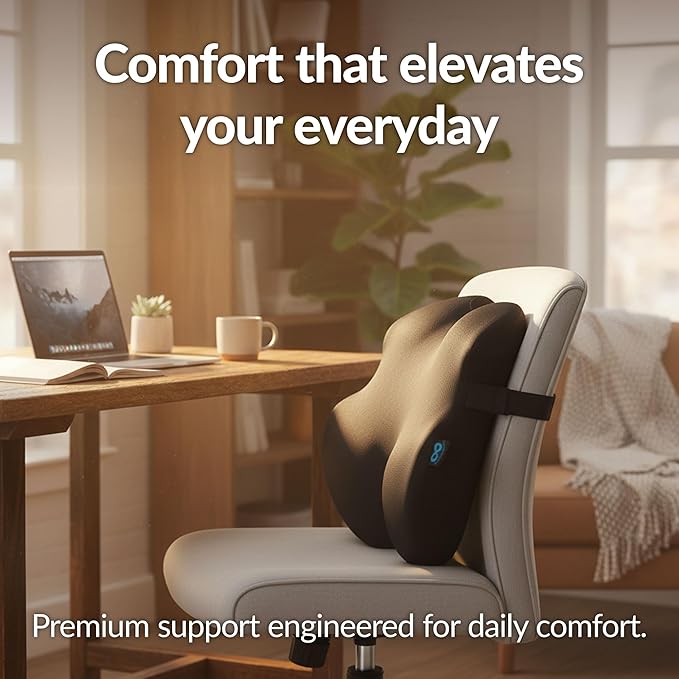 Elevate Series by Everlasting Comfort Lumbar Support Pillow for Office Chair - Memory Foam Back Cushion for Car Seat - Promotes Better Posture, Back Pain Relief - Ideal for Gaming and Desk Chairs