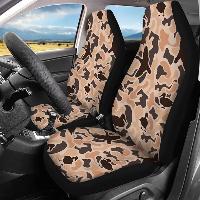 KEIAHUAN Car Seat Covers for Front and Rear Seat Duck Camo Hunting Auto Interior Decoration Accessories for Sedan, Truck, SUV, Van, 4 Piece