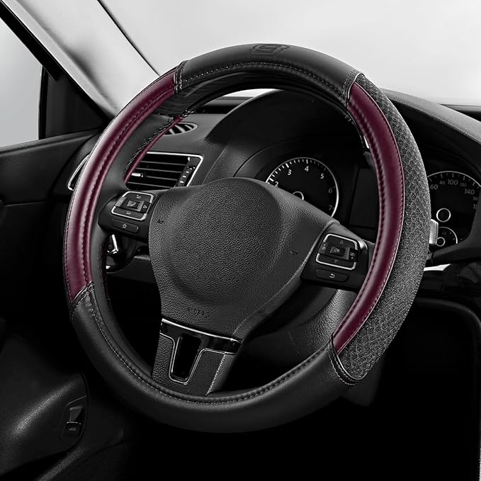 Skechers Air-Cooled Steering Wheel Cover,Leather Car Steering Wheel Cover Universal Fit 14" 1/2-15" Car Wheel Protector for Men Women Fit Suvs,Vans,Sedans,Car,Trucks,Brown