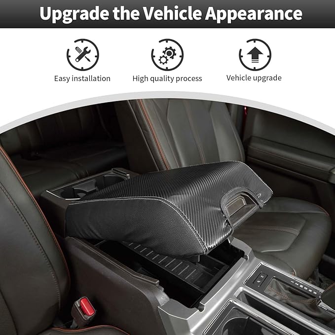 CheroCar Center Console Armrest Cover Compatible with Ford F150 2015-2020, for Ford F150 Accessories Center Console Armrest Box Cushion Soft Arm Rest Pad, Scratch Resistance Armrest Covers, Black