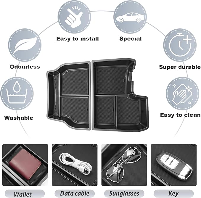 SKTU 2Pcs for 2021-2026 Toyota Sienna Center Console Organizer 2021-2026 Sienna Lower Console Tray Toyota Sienna 2024 2025 2026 Accessories Under Console Tray (Not Fit Models with Refrigerator)