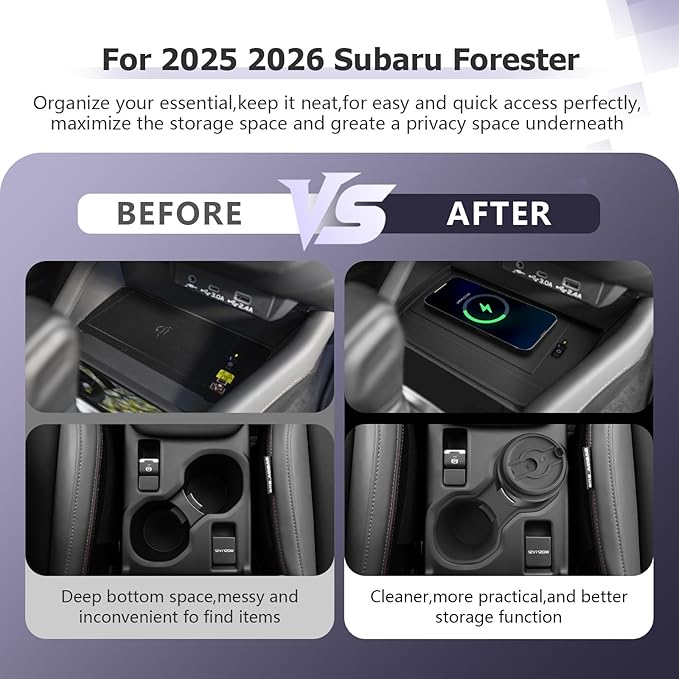 LUWU for 2025 2026 Subaru Forester Accessories Compatible with 2025 2026 Forester Wireless Charging Anti-Slip Mat - Center Console Cup Holder 2-Pack