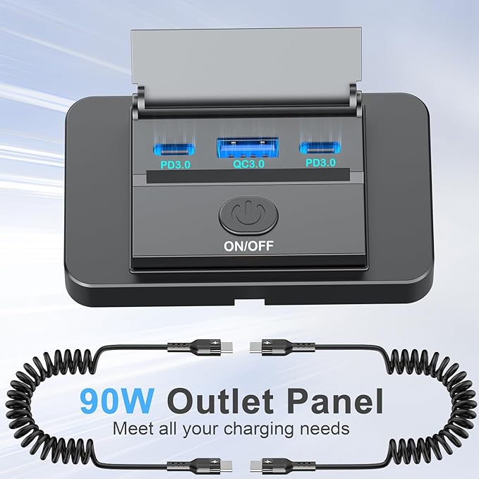 2 Pack 90W 12 Volt USB Outlet Panel Wall Mount Ouffun Dual 36W PD & QC3.0 18W Car USB Port Charger Socket with Dual 65W USB C Cable for Car Bus RV Truck
