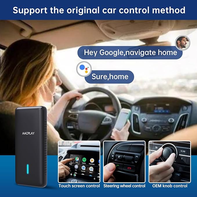 AACPLAY Wireless Android Auto Car Adapter Converts Wired Android Auto to Wireless, Android Auto Dongle Wireless for AA Smarphone, USB Type-A or Type-C Plug-in