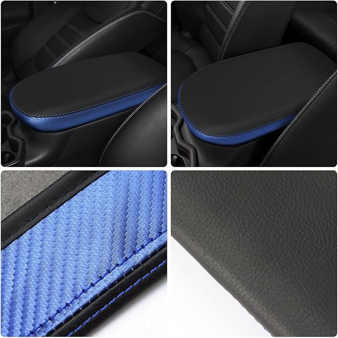 INTGET Center Console Armrest Cover for Toyota RAV4 Accessories 2025 2024 2023 2022 2021 2020 2019 Leather Middle Console Lid Cover Pad Protector Arm Rest Covering Car(Black with Blue)