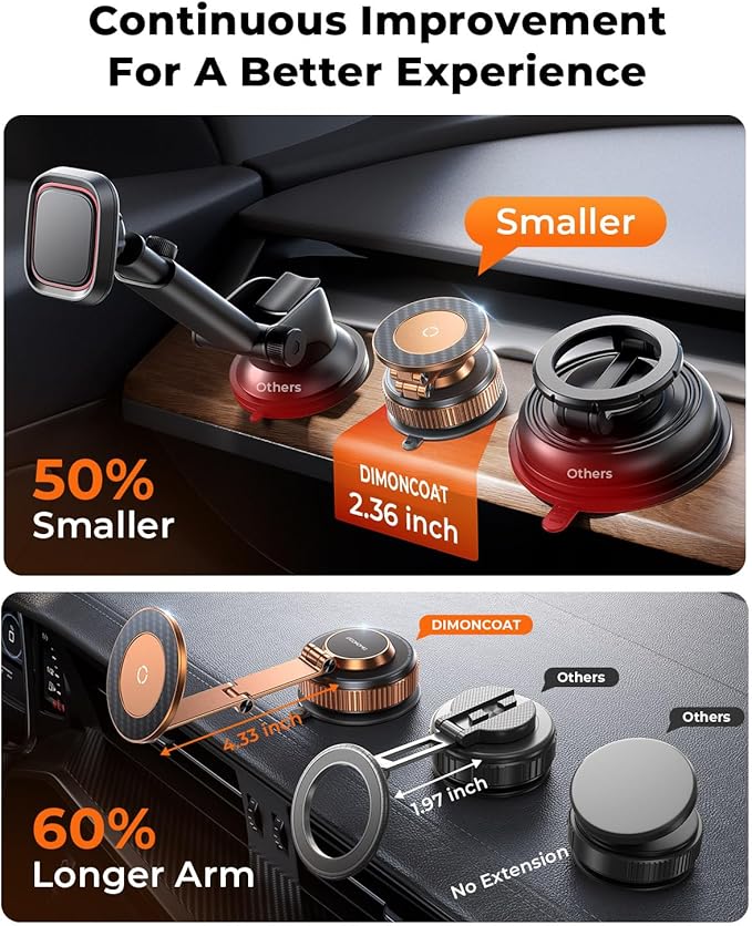 2026 Upgraded 360°Rotation Nano Gel Suction Phone Holder, Foldable Metal Vacuum Magnetic Phone Holder [119+LBS Strongest Suction & Magnetic] Phone Mount for Your Car for iPhone 17 16 Pro Max-Golden